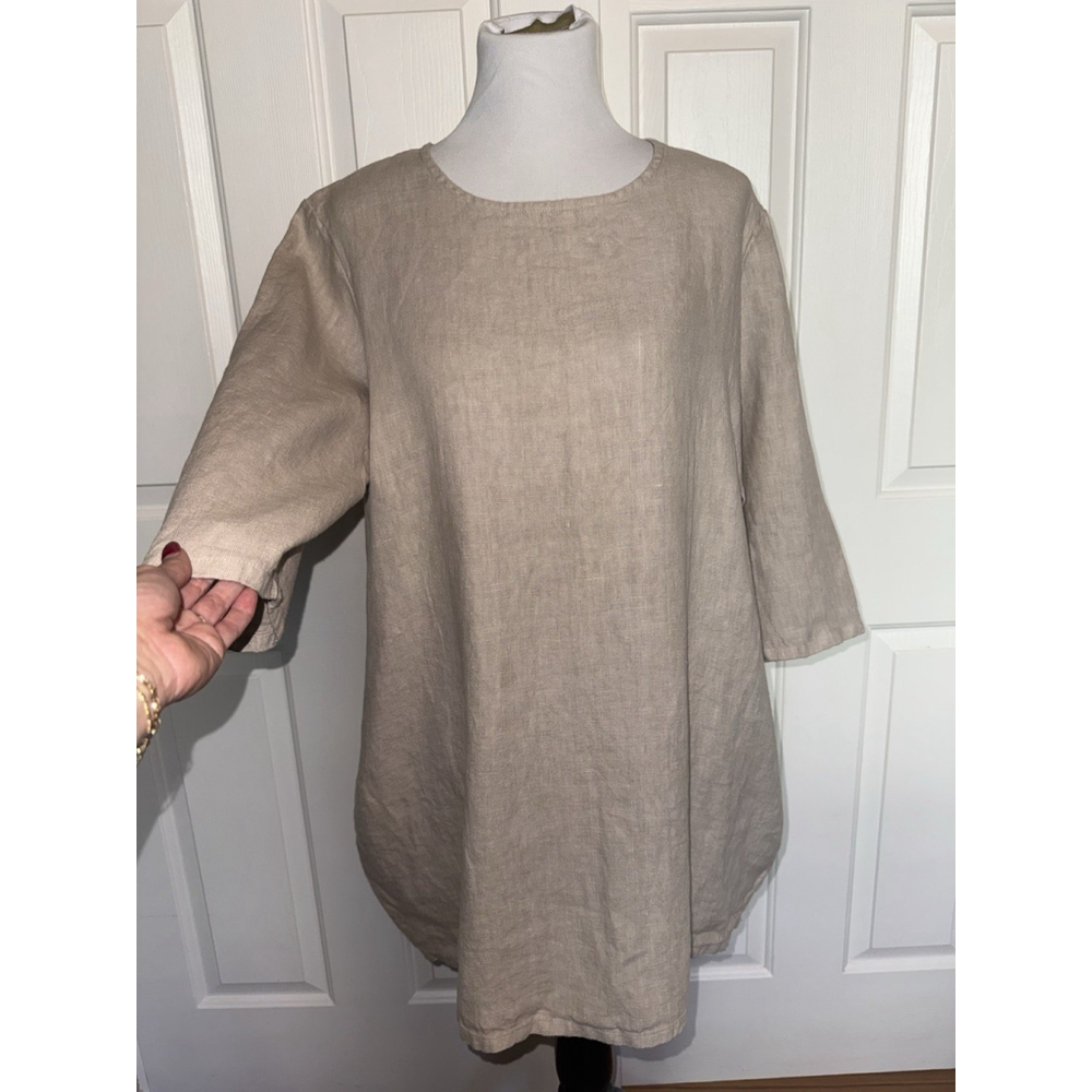 Bryn Walker Linen Lagenlook Dress Small Made In USA Oversized Minimalist Oatmeal